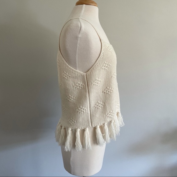 Del Mar Cream Tasseled Knit Sweater Tank Top - Picture 7 of 9
